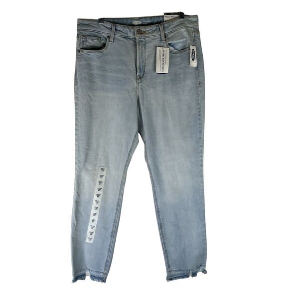 Old Navy Jeans Women’s Blue Power Straight High Rise Raw Hem Secret Pockets 14 - Picture 1 of 10
